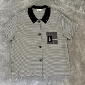 K.D. Spring Women’s M Dog Print Button Up Shirt USA Artsy Short Sleeve Retro VTG